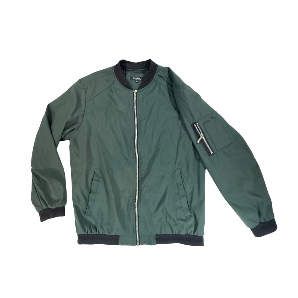 WULFUL Bomber Jacket Softshell Mens M Green Flight Streetwear Utility Zipper